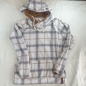 AMPERSAND AVE Plaid Hoodie - Gray and Brown